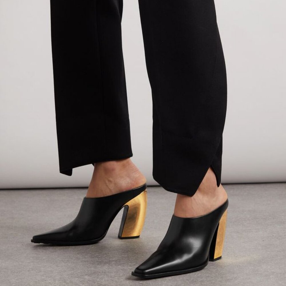 NIB1550 Bottega Veneta Tex Tokyo Leather Mules Pump Sculptural Metal Heel 37 6.5